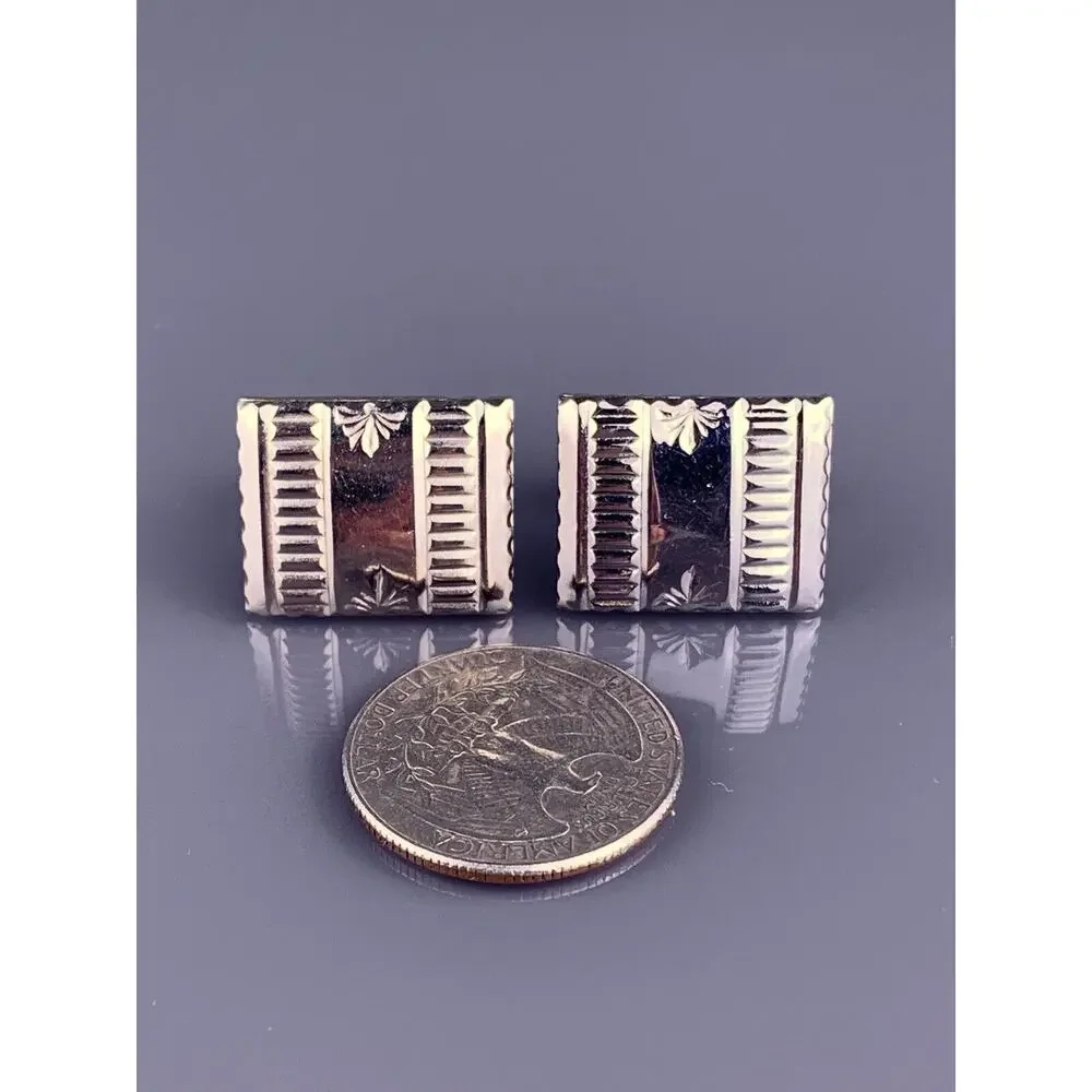 Decorative Fans Lines Cufflinks Silver Tone Stamped Art Deco Rectangle Vintage
